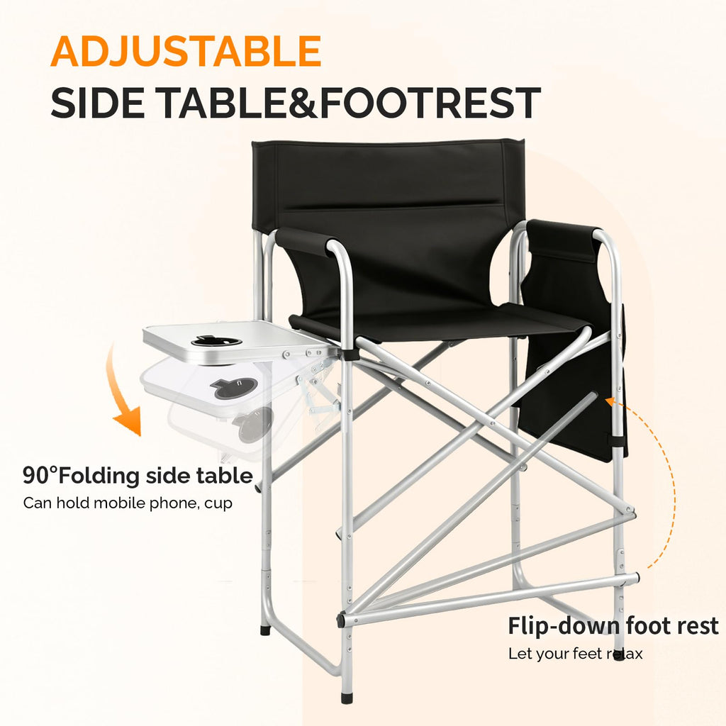 Black Foldable Makeup Chair with Side Table & Footrest Q726277