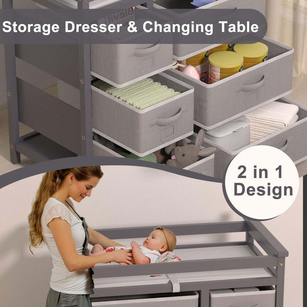 Baby Changing Table with 6 Drawers Storage Station I478788