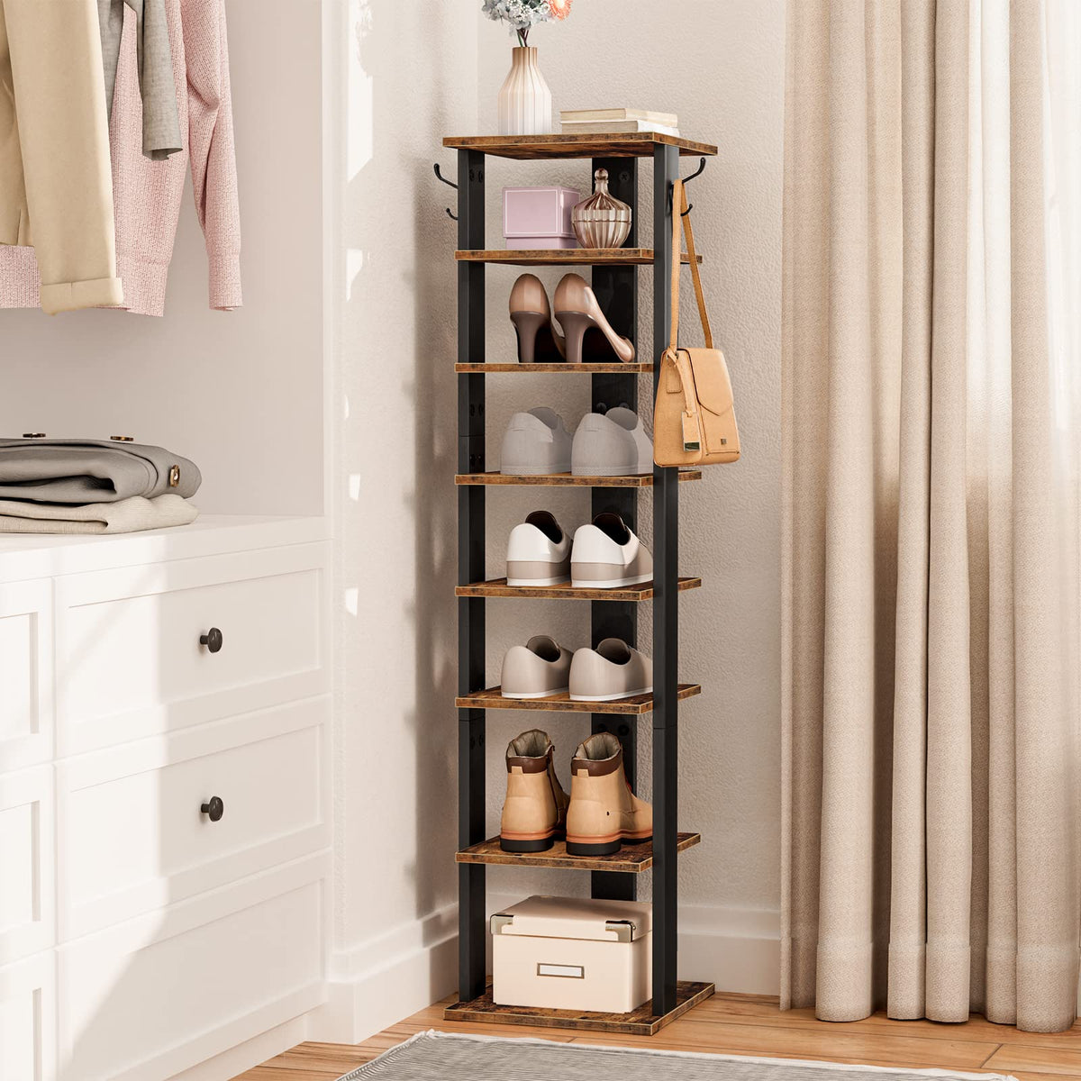 8 Tiers Vertical Wooden Shoe Rack Y516494