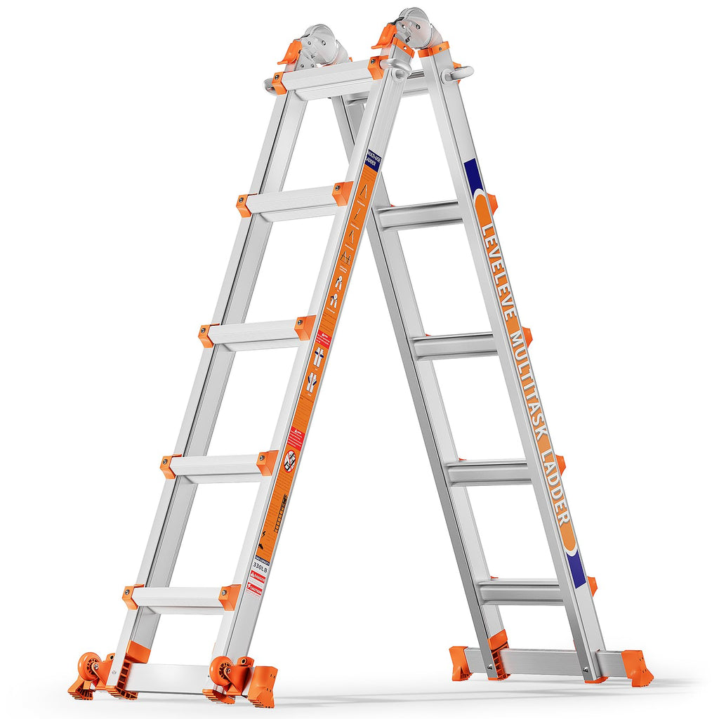 Telescoping A Frame Ladder, 17FT Multi Position Ladder with Stabilizer Bar & Wheels Z32019