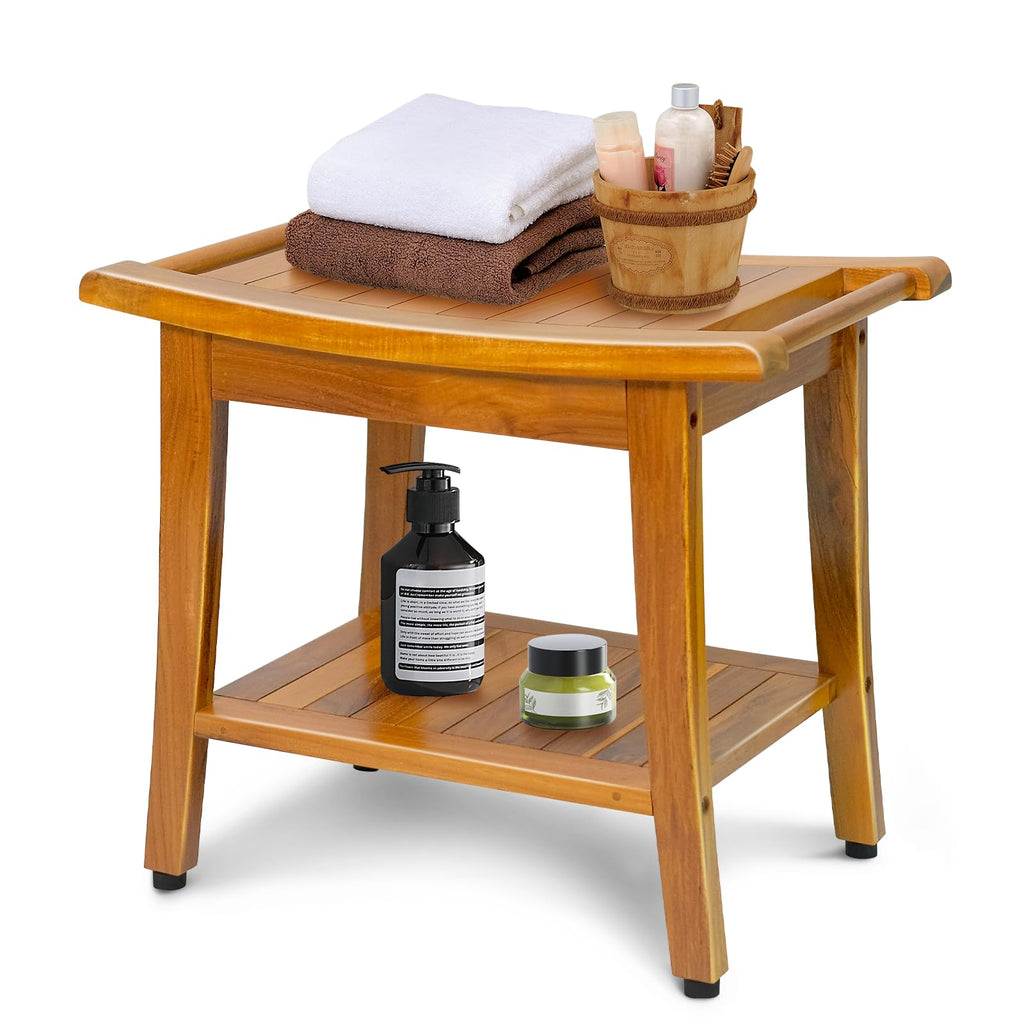 20" Teak Shower Bench with Shelf & Handle X98327