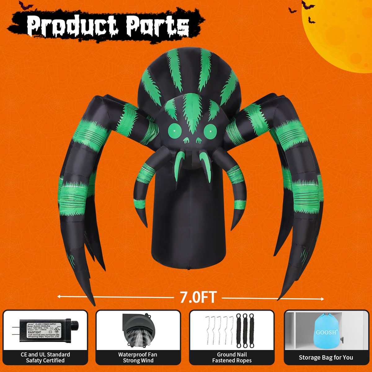 7 FT Inflatable Spider Outdoor Decoration with LED Lights X4217