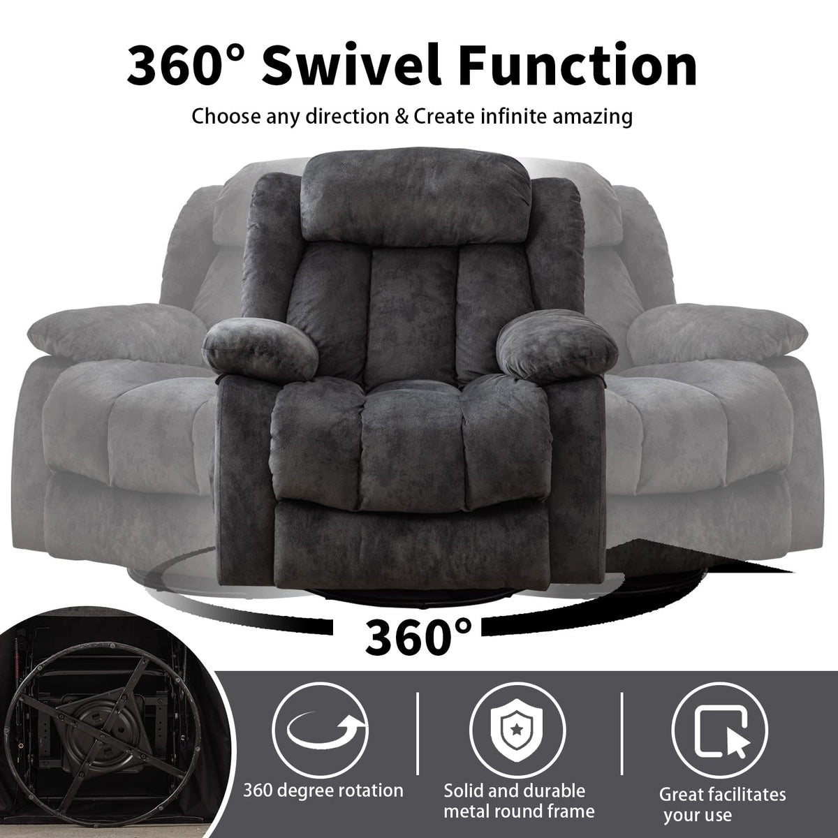 Gray Massage Swivel Rocker Recliner Chair H252018