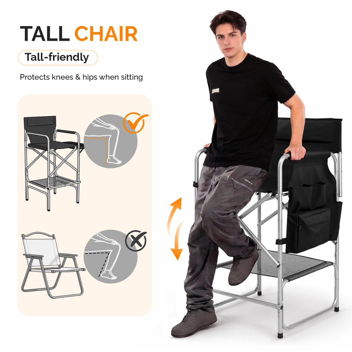 Black Foldable Makeup Chair with Side Table & Footrest Q726277