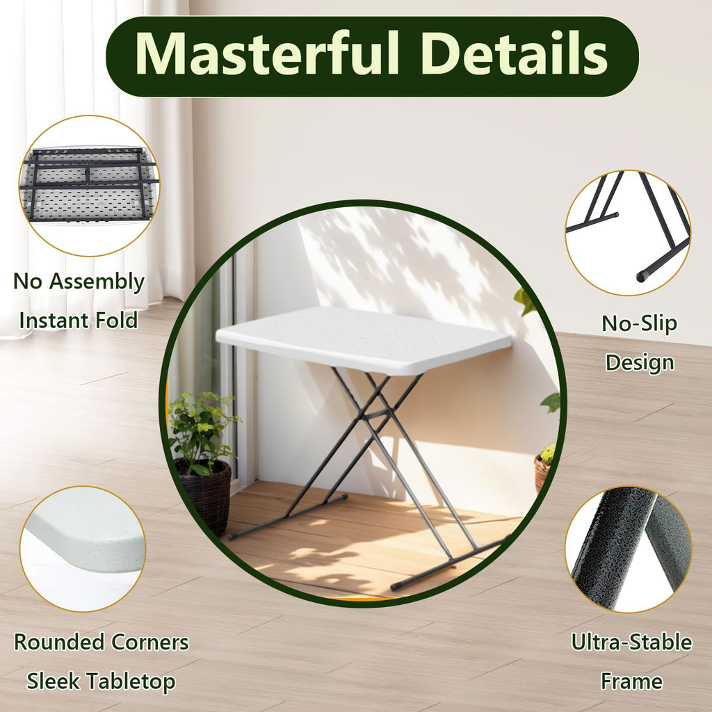 Folding Table 30 Inch Adjustable Height White Granite R3901