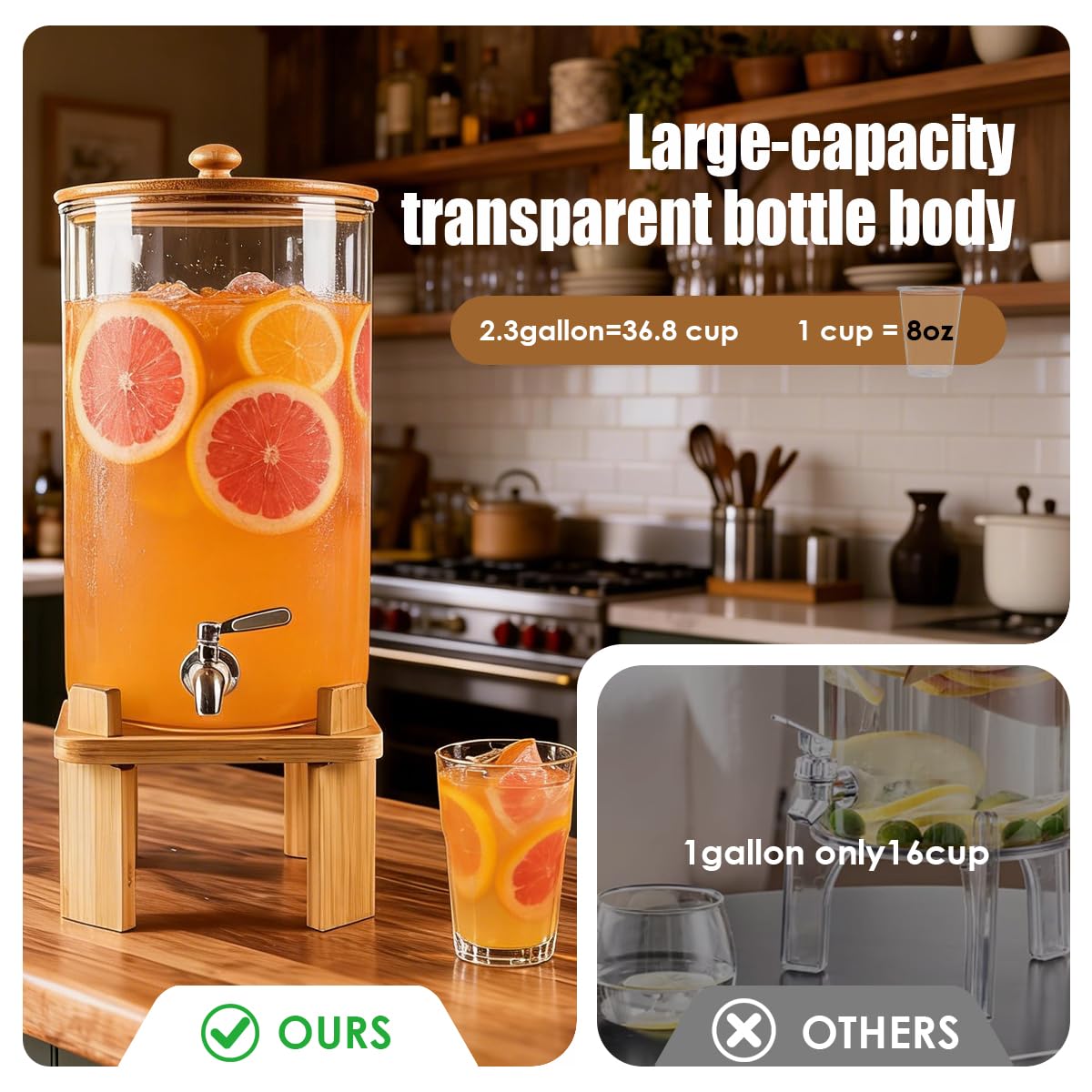 2.3 Gallon Glass Beverage Dispenser with Spigot U3028