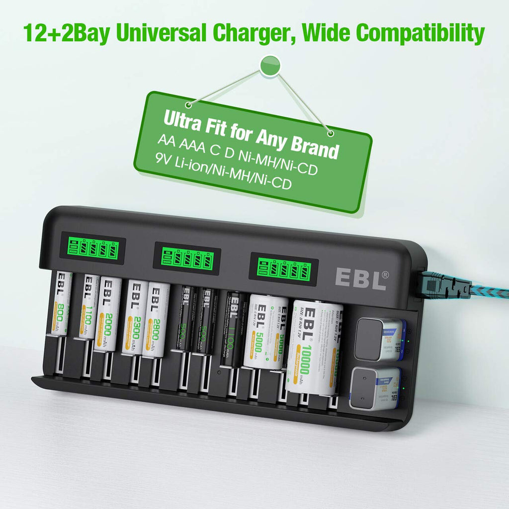 12+2 Bay Universal Rechargeable Battery Charger B473198