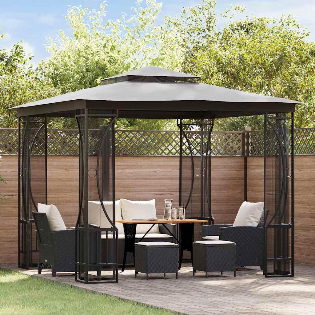 Anthracite Steel Frame 9.8'x9.8'x8.7' UV-Protective Polyester Gazebo R90570