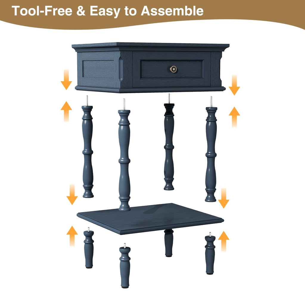 Blue Nightstands Set of 2 with Charging Station & Storage Shelf Q19259