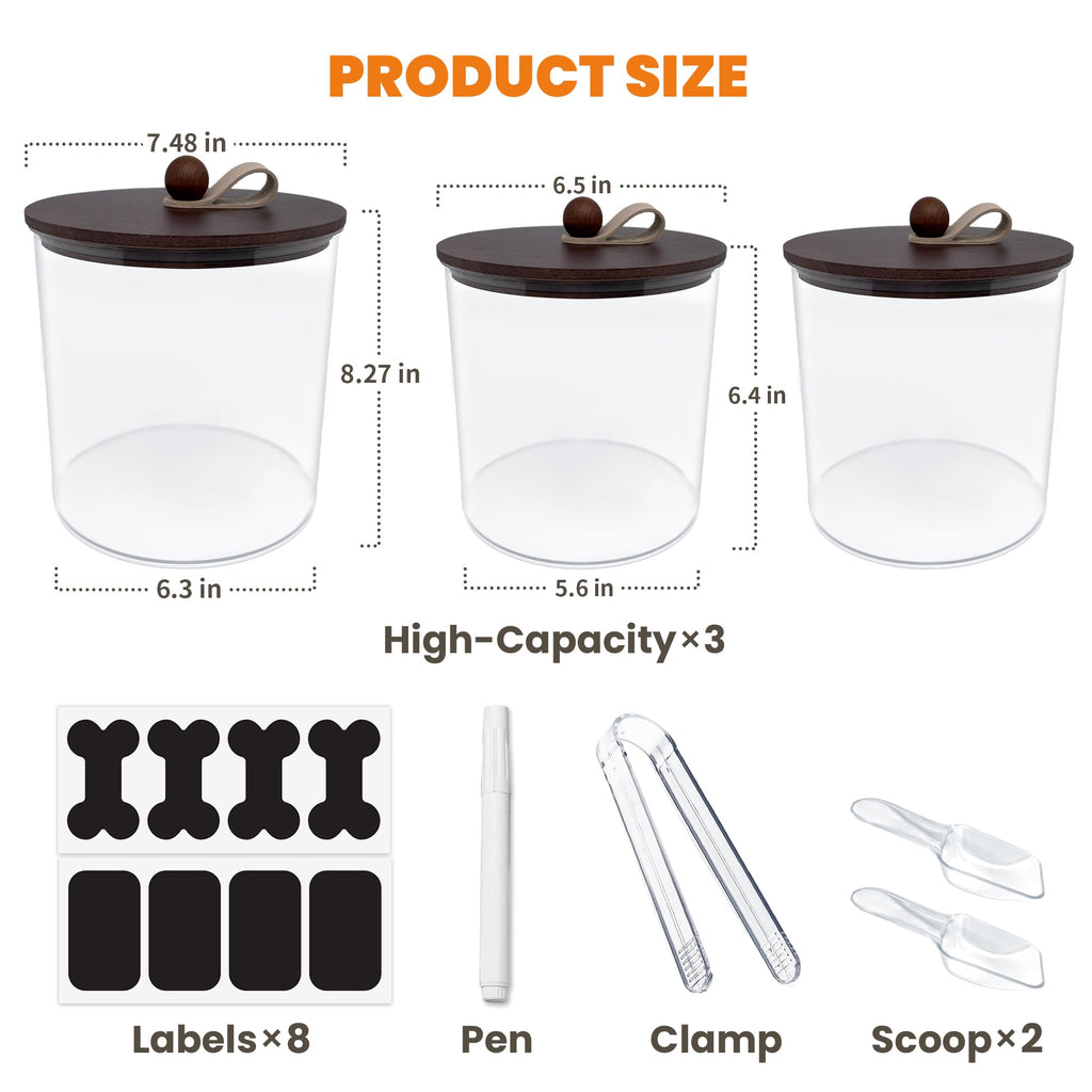 3 Pack Airtight Dog Treat Containers with Bamboo Lids V589368