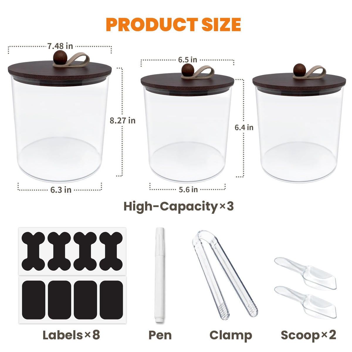 3 Pack Airtight Dog Treat Containers with Bamboo Lids V589368