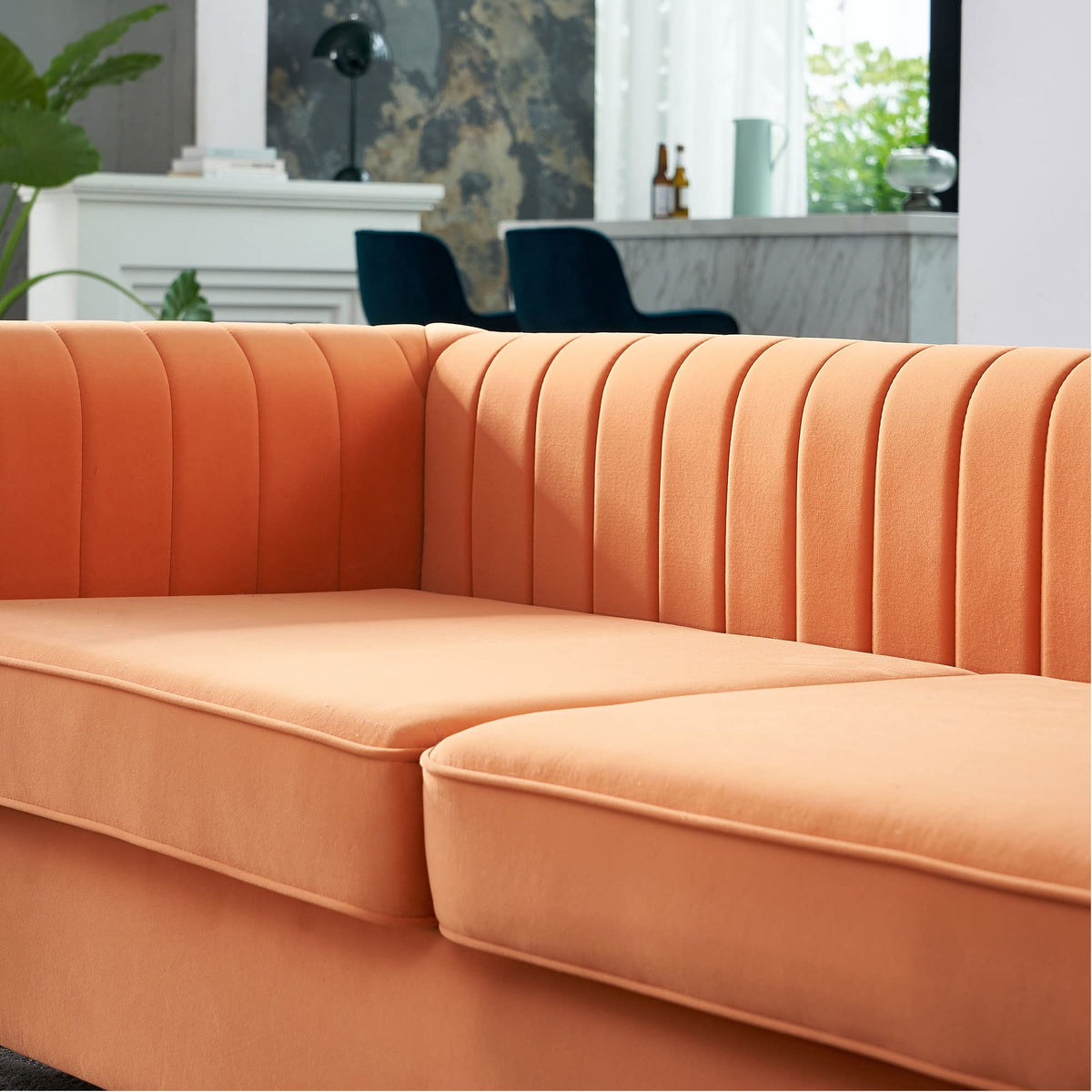 Orange Velvet 84 Inch 3-Seater Sofa N46689