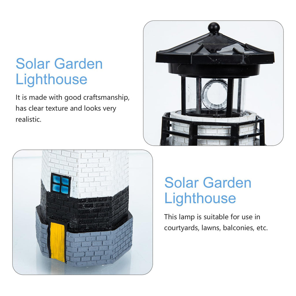 Black and White Resin Solar-Powered LED Lighthouse Garden Light M8054