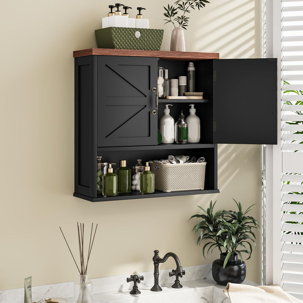 Black Wall Mounted Bathroom Cabinet with Adjustable Shelf B6434