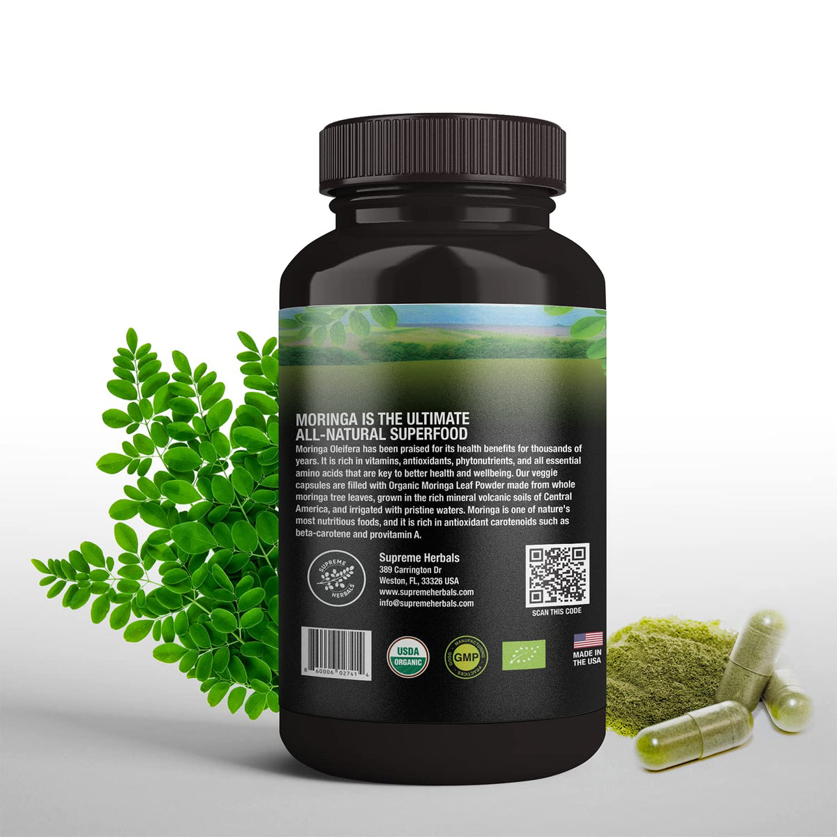 Organic Moringa Leaf Powder Capsules 500mg 120 Capsules D524986
