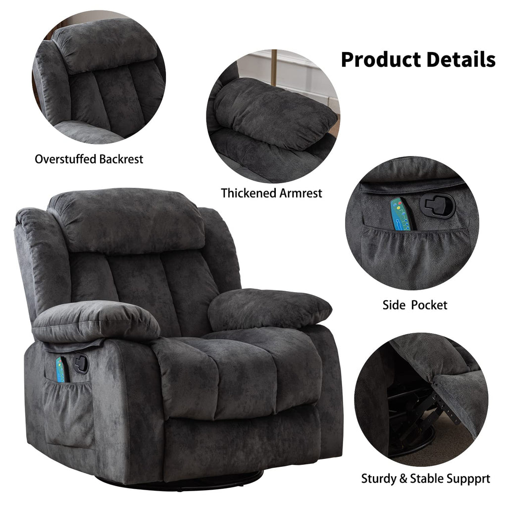 Gray Massage Swivel Rocker Recliner Chair H252018