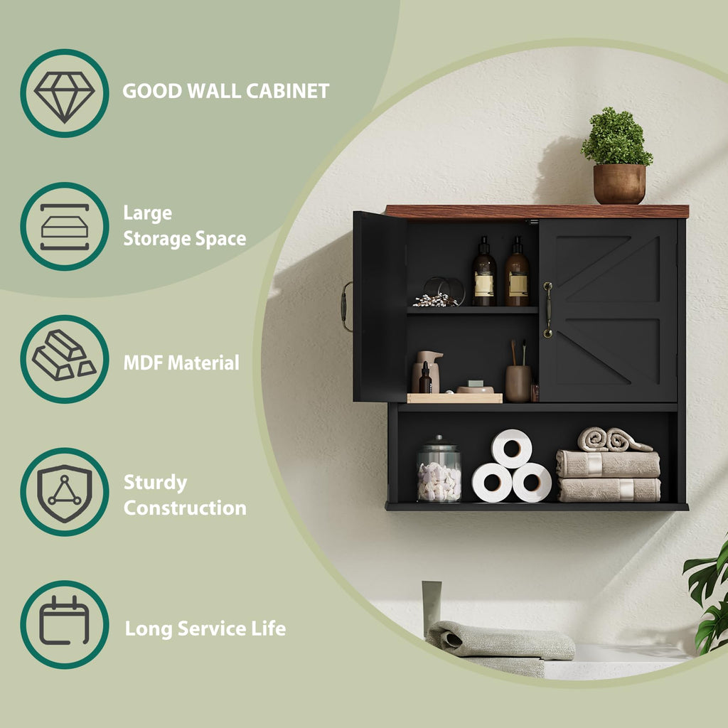 Black Wall Mounted Bathroom Cabinet with Adjustable Shelf B6434