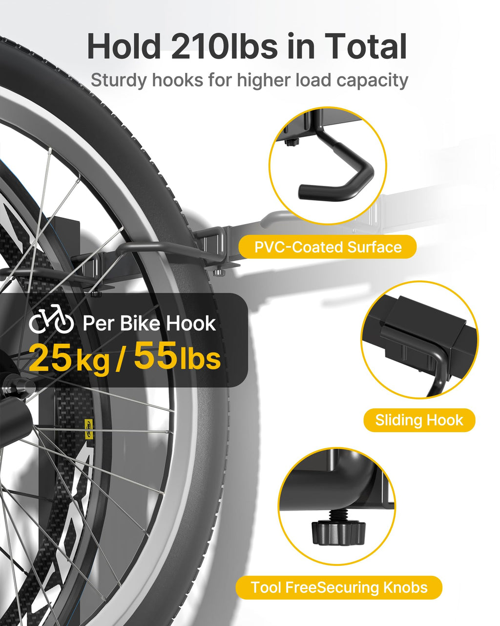 Freestanding Bike Storage Rack with Wheels for 3 Bikes C3648