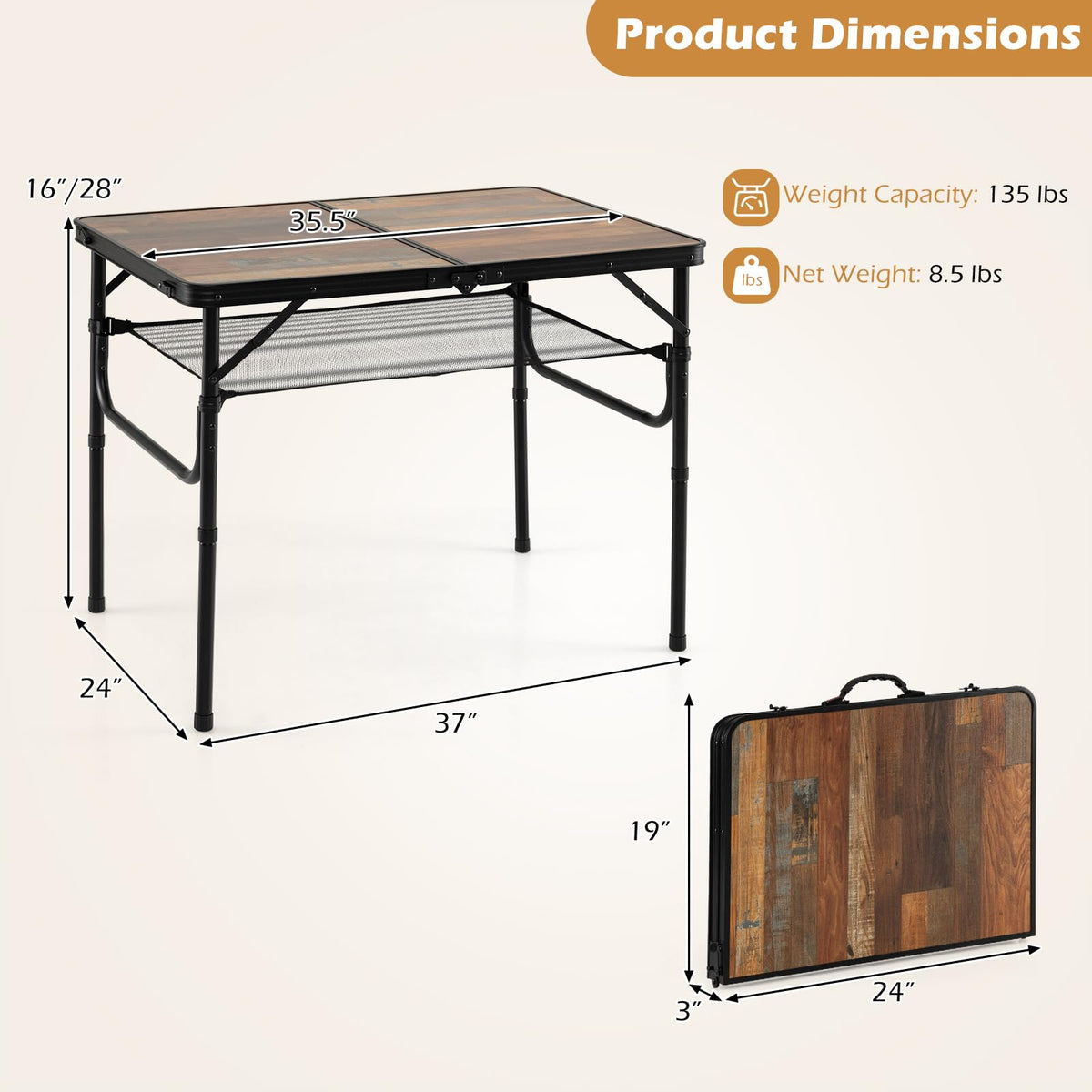 3 FT Portable Aluminum Folding Camping Table with Carry Handle L872826