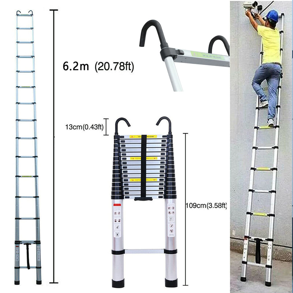 20.34 ft Aluminum Telescopic Extension Ladder 330lbs X599017