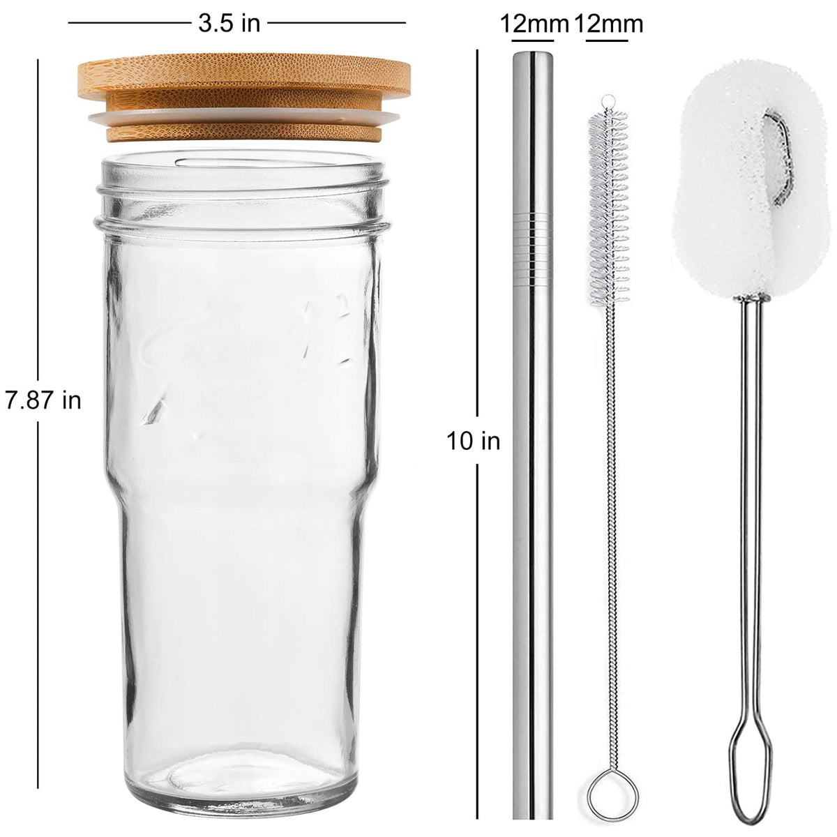 4-Pack 24 OZ Glass Cups with Bamboo Lids and Straws J718047