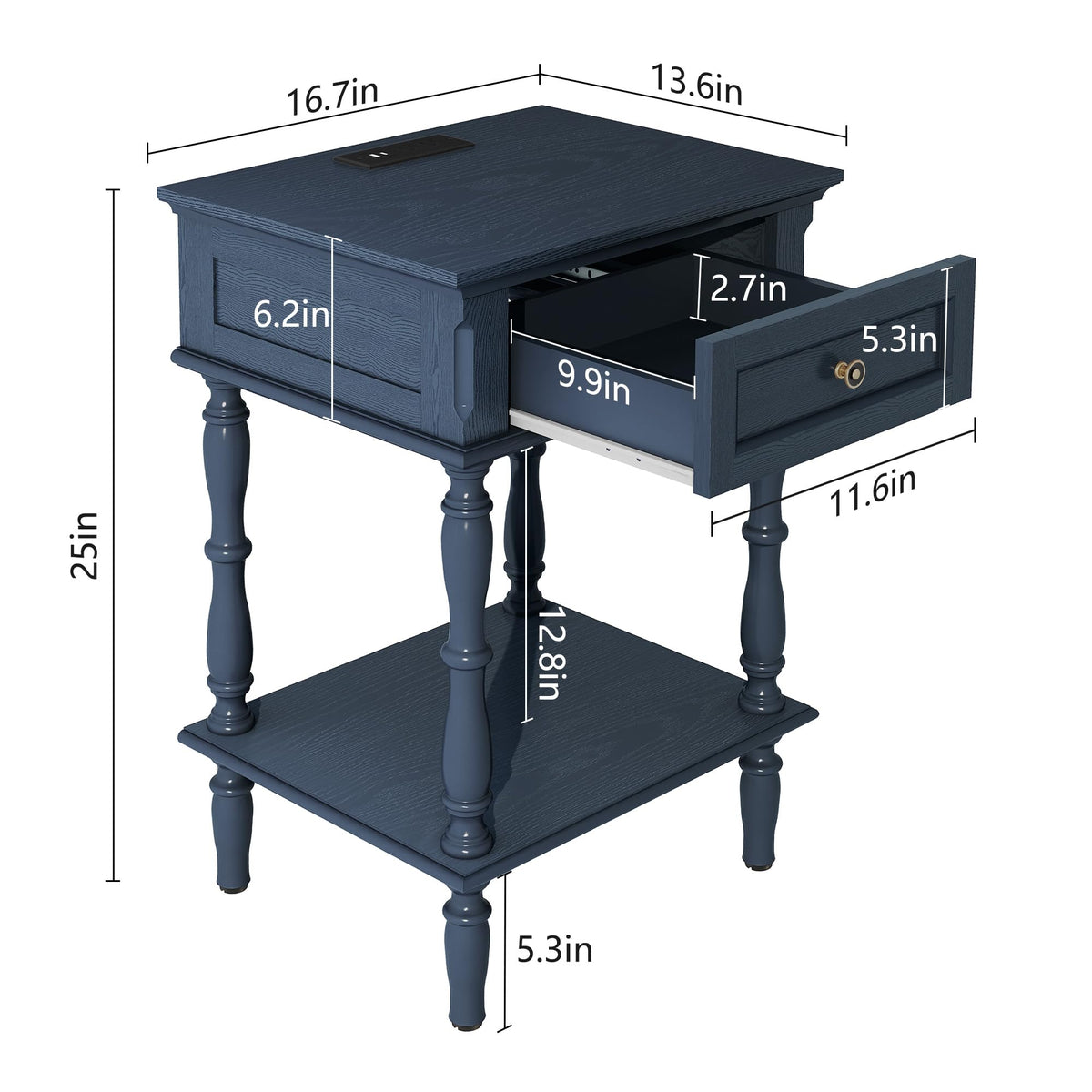Blue Nightstands Set of 2 with Charging Station & Storage Shelf Q19259