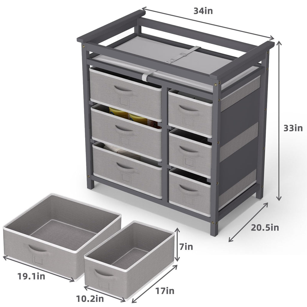 Baby Changing Table with 6 Drawers Storage Station I478788