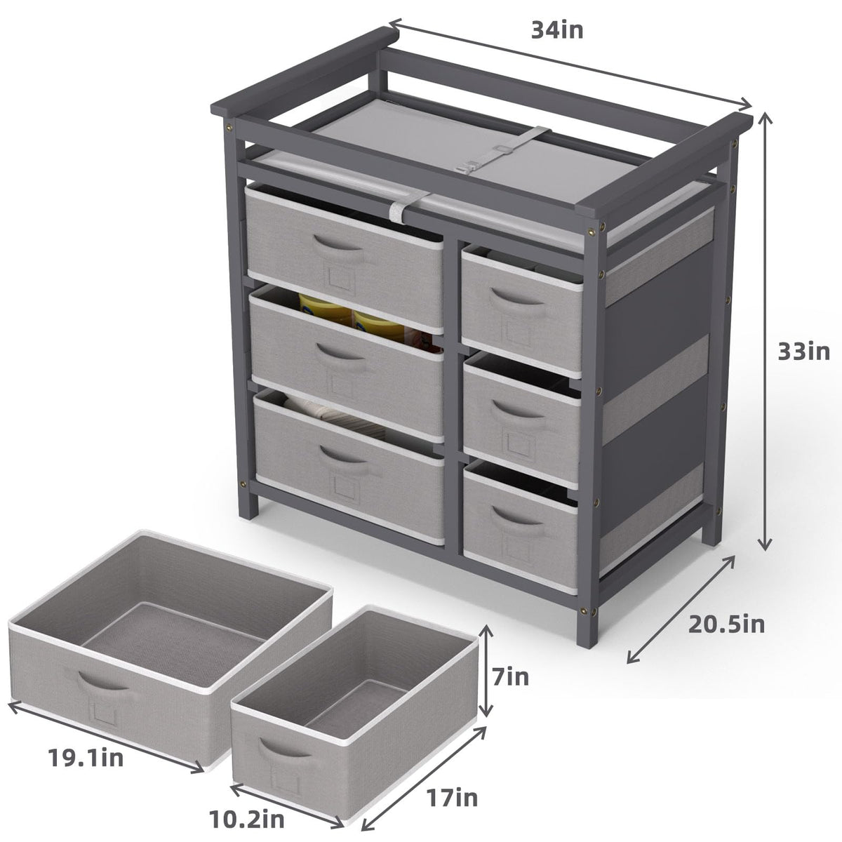 Baby Changing Table with 6 Drawers Storage Station I478788