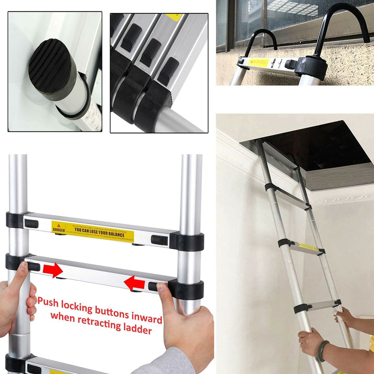 20.34 ft Aluminum Telescopic Extension Ladder 330lbs X599017
