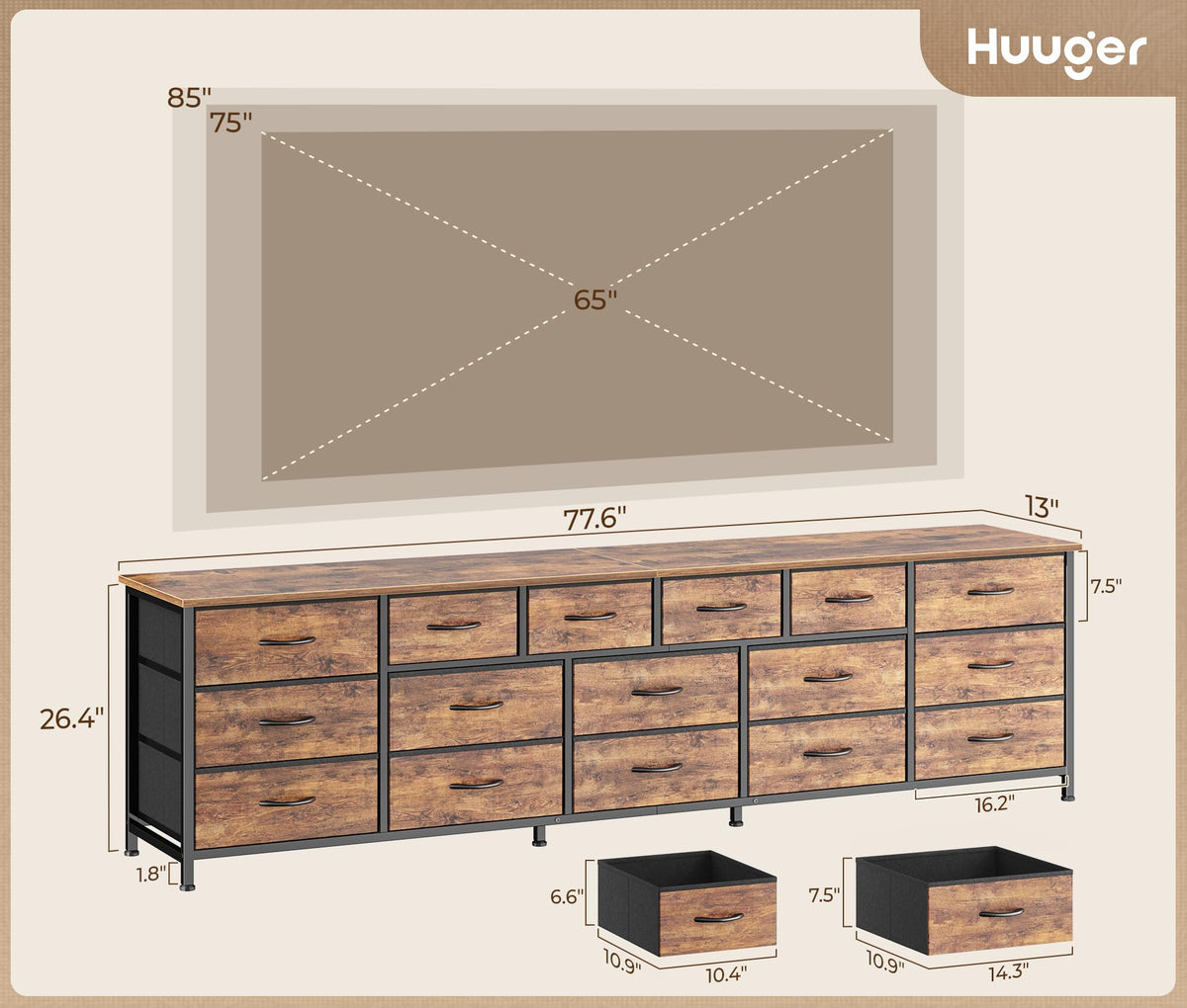 77.6" 16 Drawer Fabric Dresser A8157