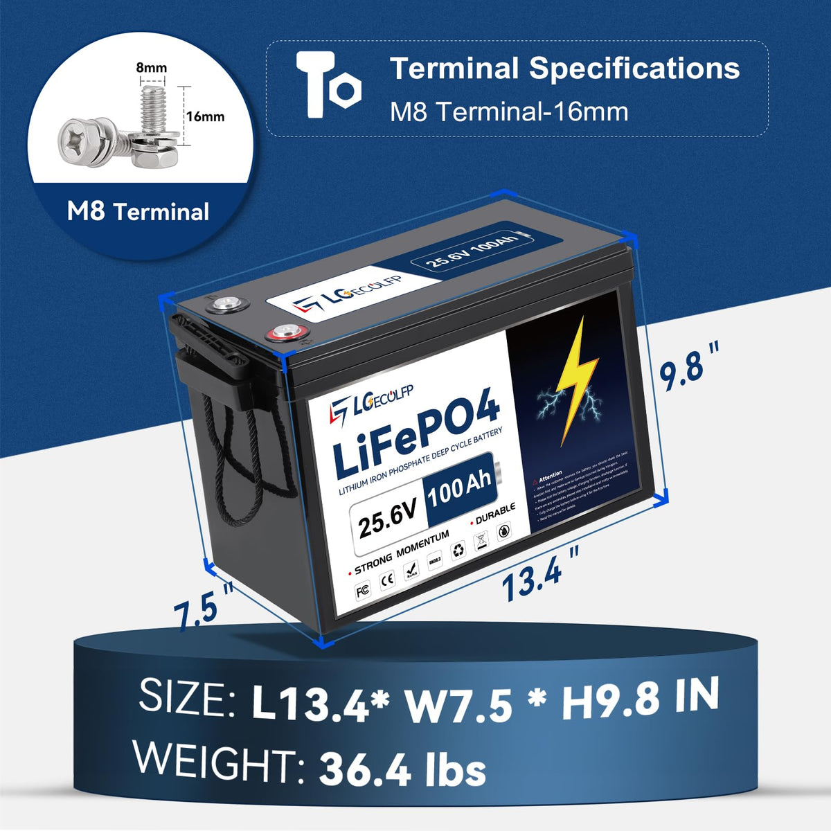 24V 100Ah LiFePO4 Battery with 100A BMS A5129
