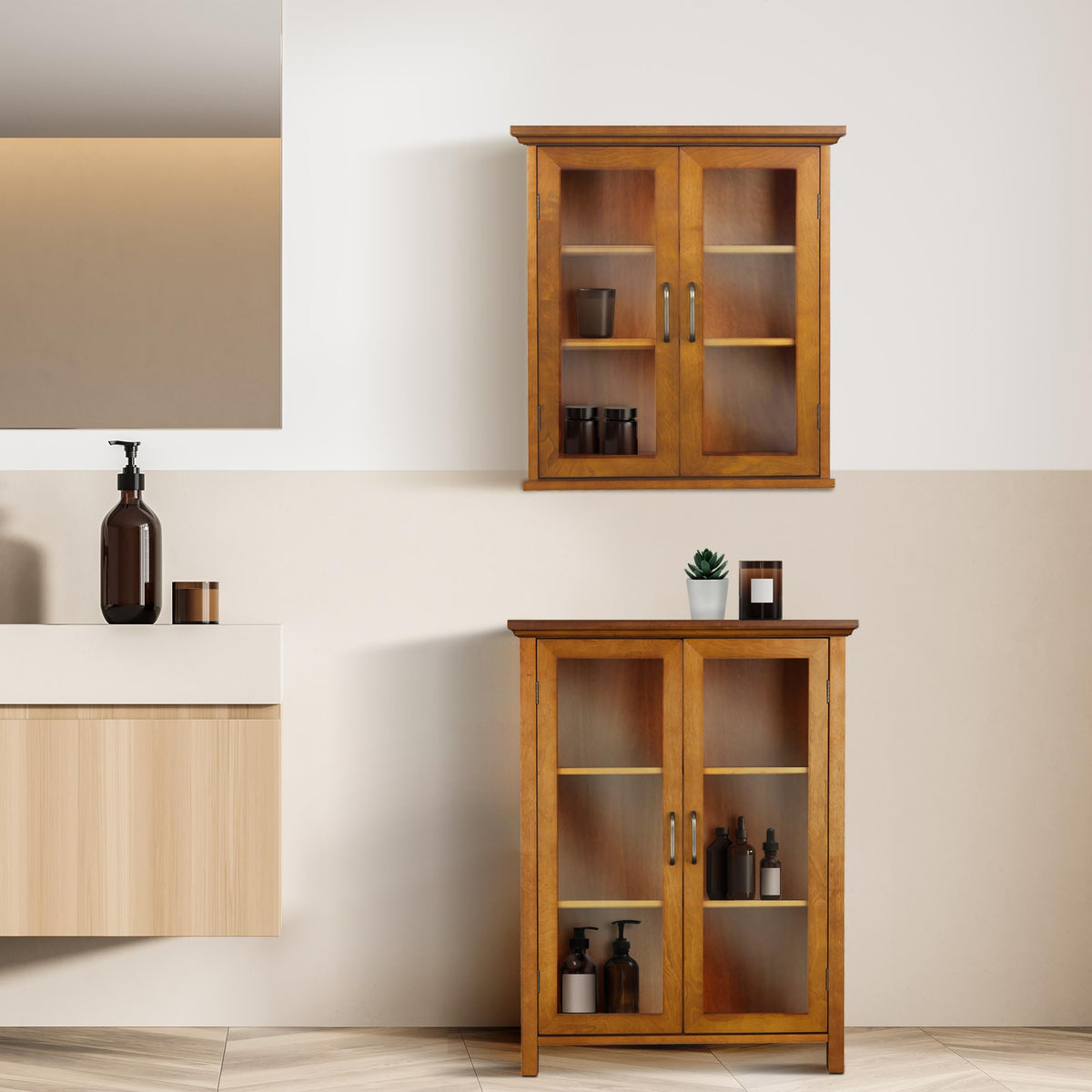 Wooden Over The Toilet Bathroom Medicine Cabinet with 2 Adjustable Shelves R1934