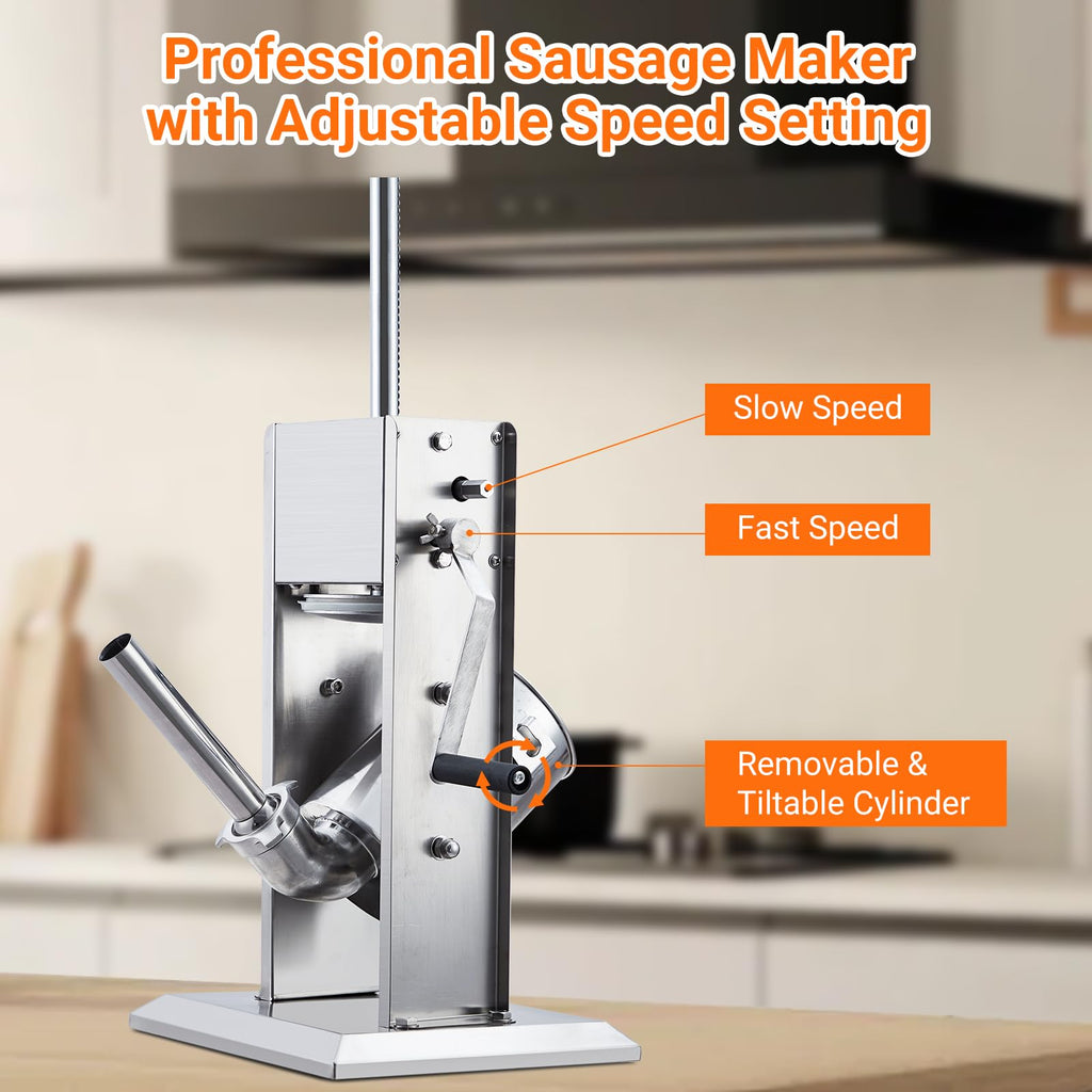 Manual 7 LB Stainless Steel Sausage Stuffer with 4 Stuffing Tubes V41800