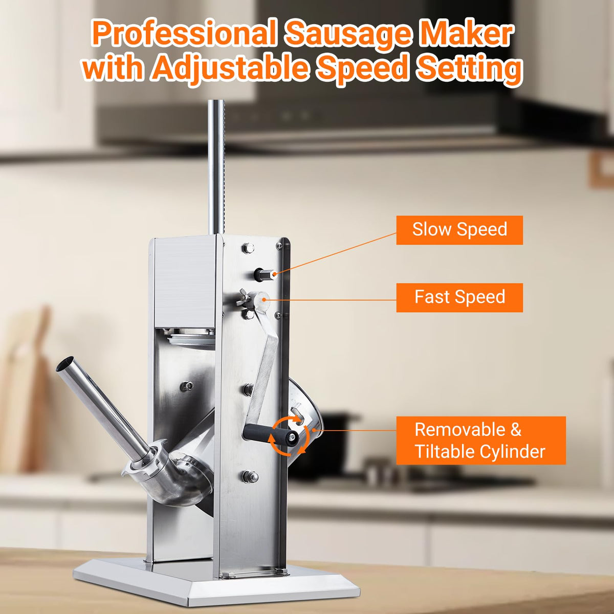 Manual 7 LB Stainless Steel Sausage Stuffer with 4 Stuffing Tubes V41800