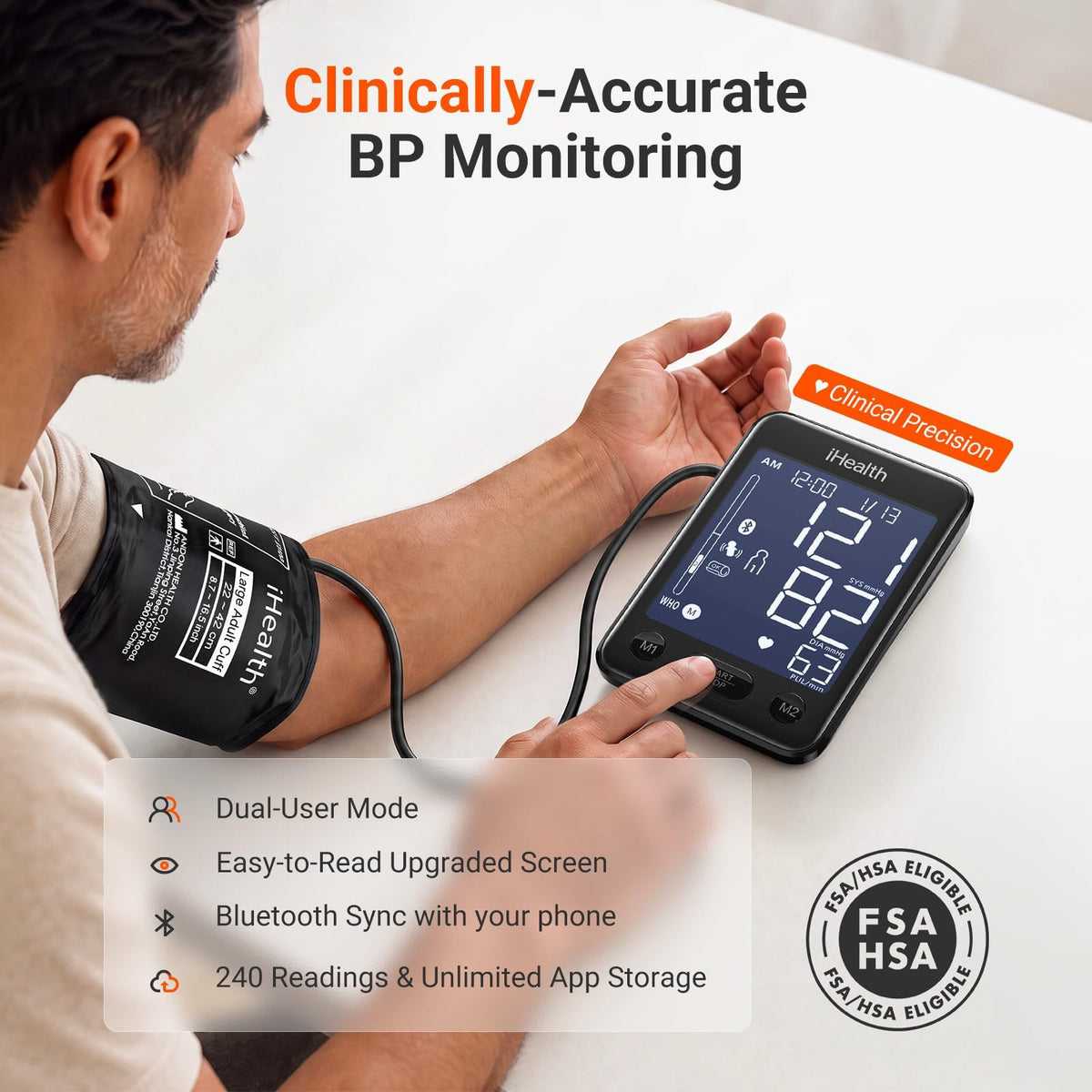 Bluetooth Upper Arm Blood Pressure Monitor with Large Cuff X932