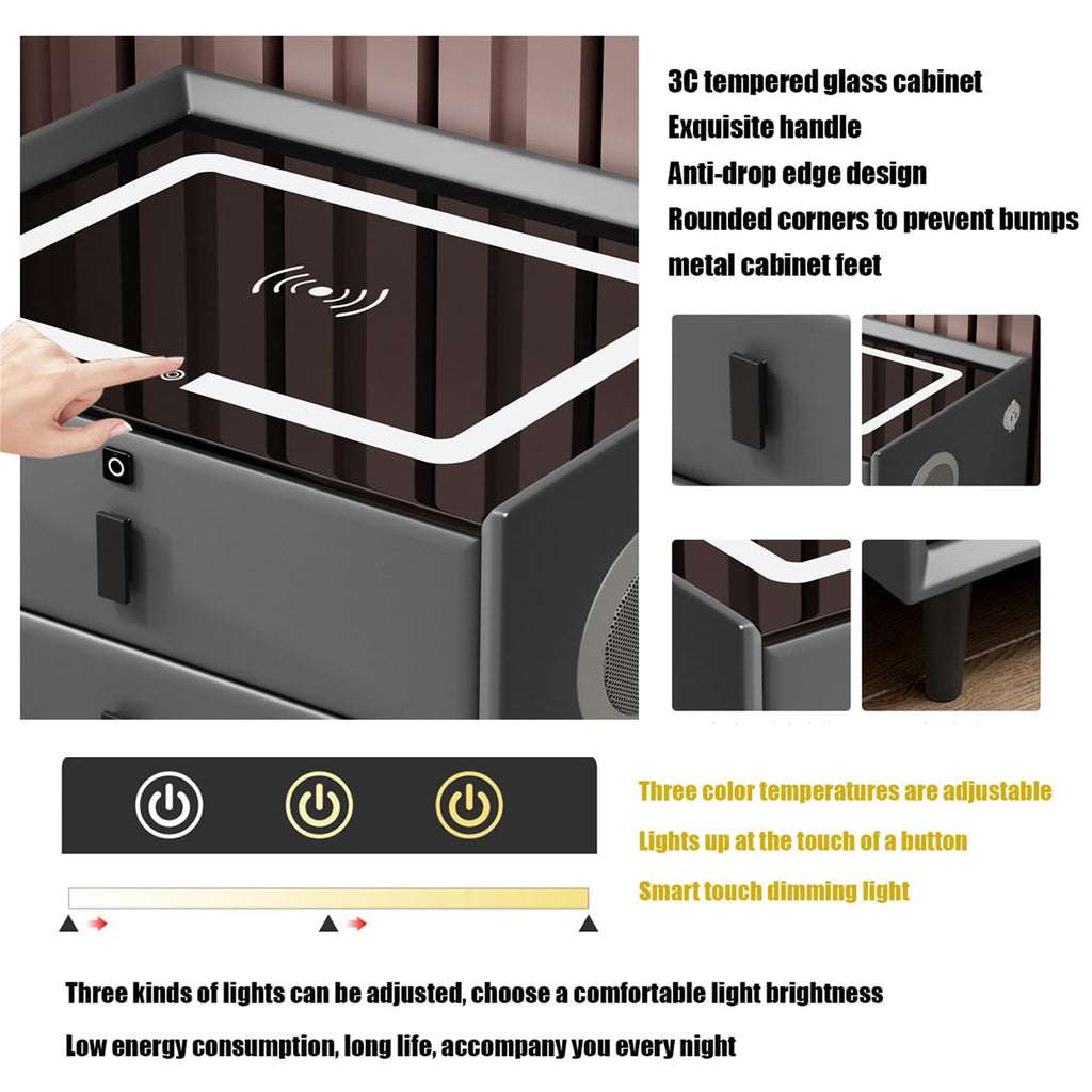 Pink 3 Drawer Smart Bedside Table with USB Charging X36152