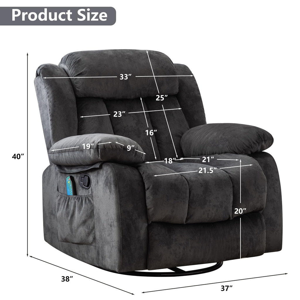 Gray Massage Swivel Rocker Recliner Chair H252018