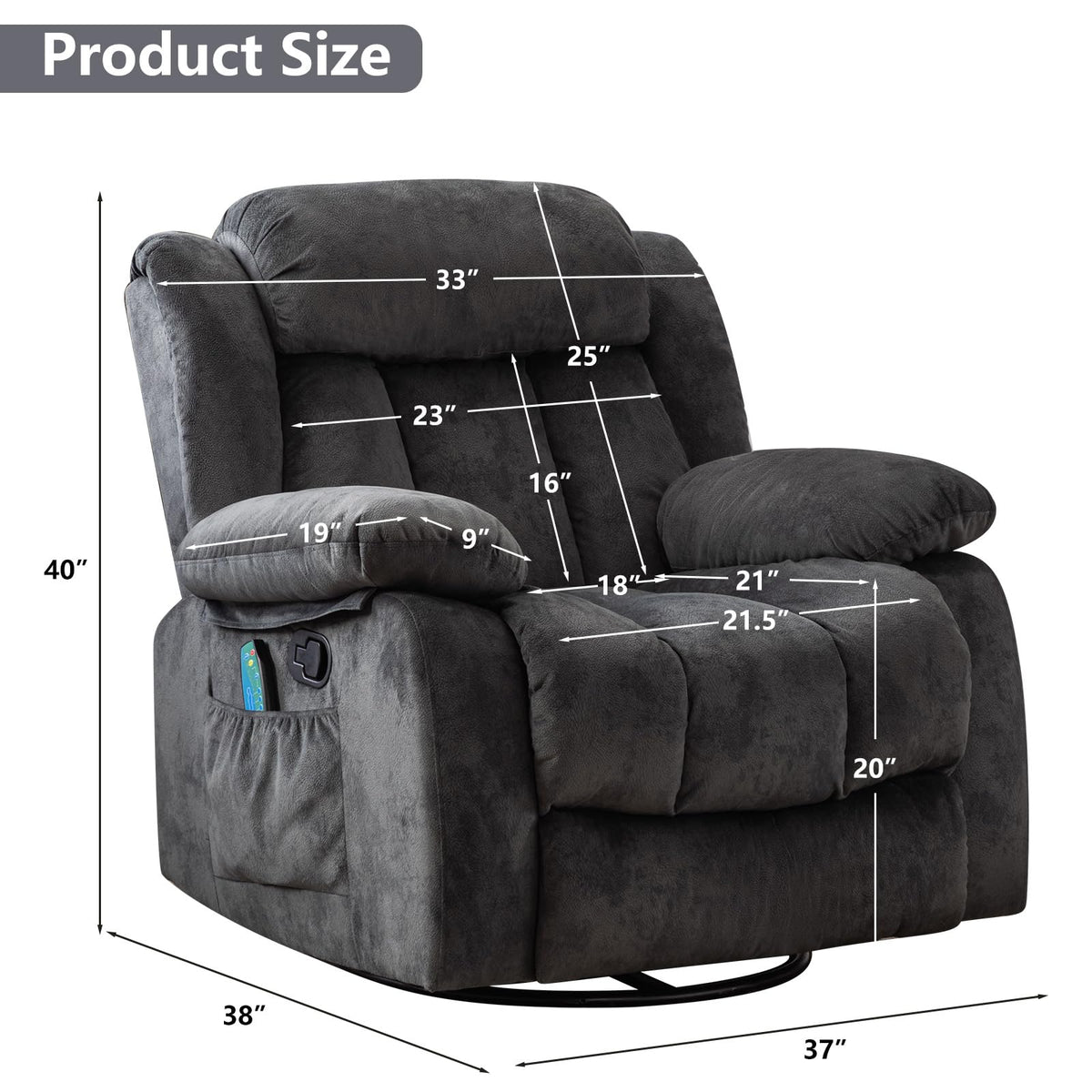 Gray Massage Swivel Rocker Recliner Chair H252018