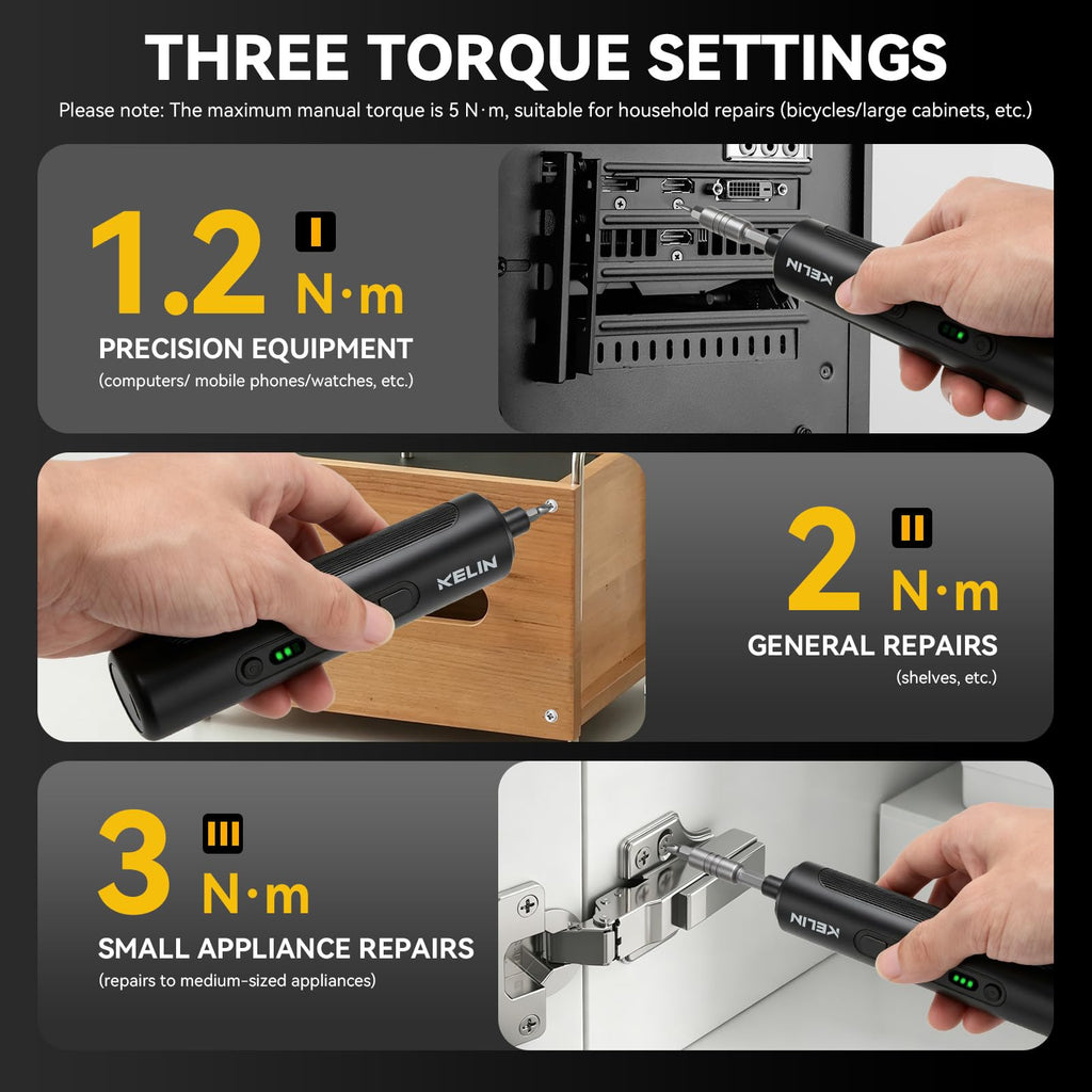 Electric Screwdriver Set 3 Torque Levels S2 Steel Bits S149916