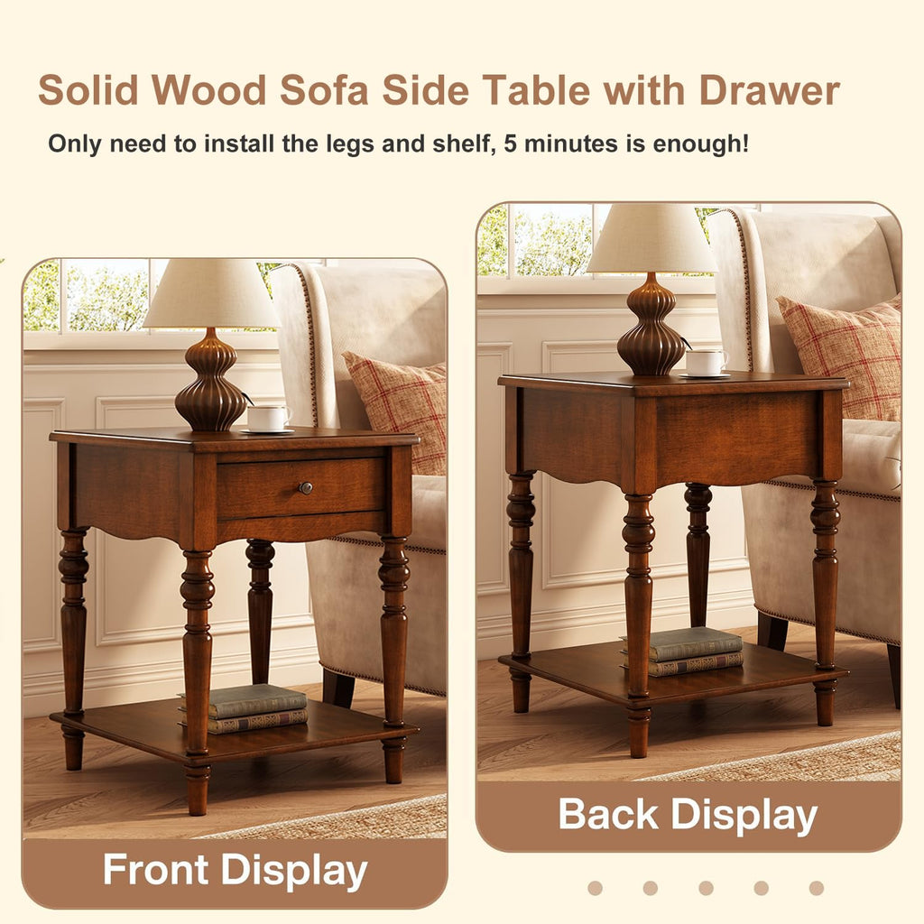 Solid Wood End Table with Drawer L7503