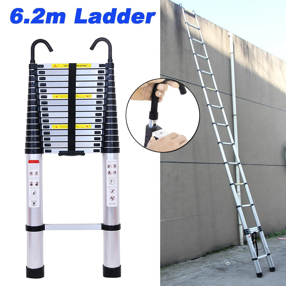 20.34 ft Aluminum Telescopic Extension Ladder 330lbs X599017