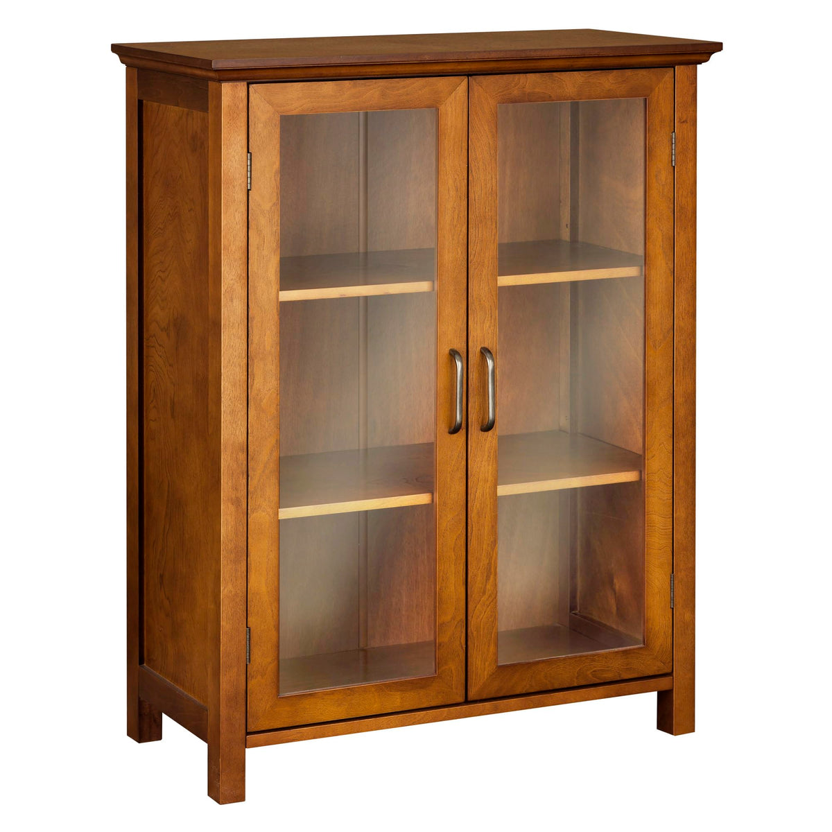 Wooden Freestanding Floor Cabinet with 2 Adjustable Shelves and 2 Glass Paneled Doors W873