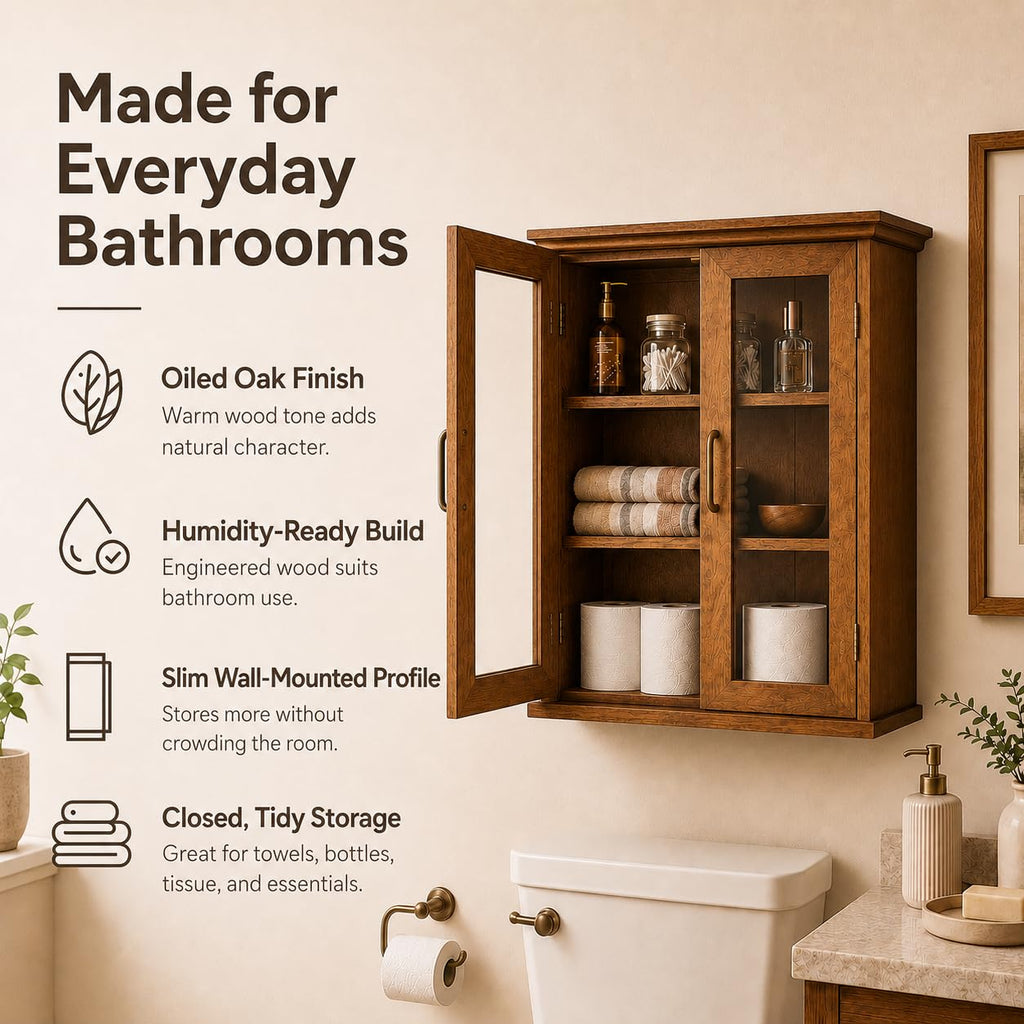 Wooden Over The Toilet Bathroom Medicine Cabinet with 2 Adjustable Shelves R1934