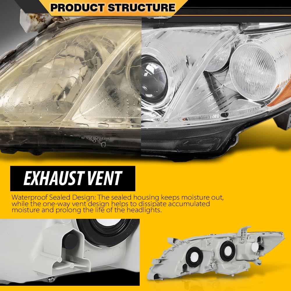 Clear Lens Chrome Housing Amber Reflector Headlight Assembly Pair D21761