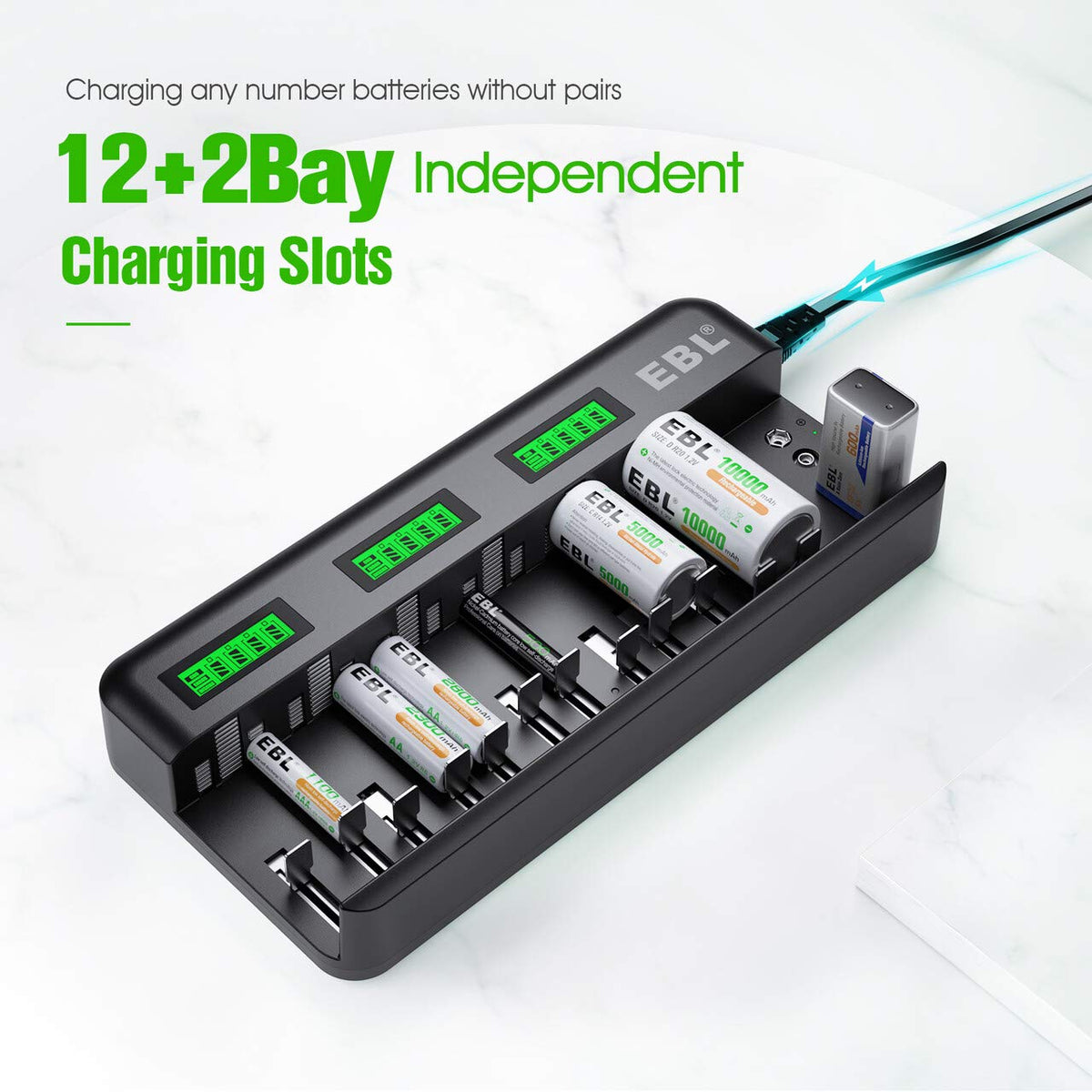 12+2 Bay Universal Rechargeable Battery Charger B473198