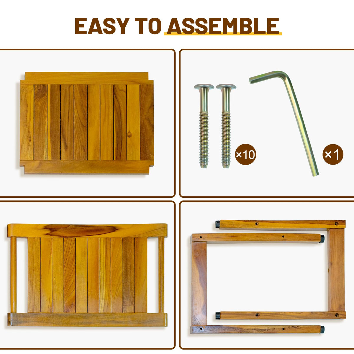 20" Teak Shower Bench with Shelf & Handle X98327