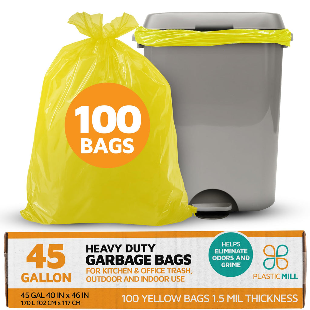 Yellow 40-45 Gallon Heavy Duty Trash Bags, 1.5 Mil, 100-Count N7781