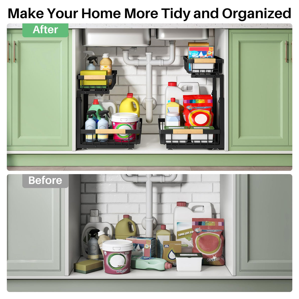 2 Tier Black Metal Under Sink Organizer, 2 Pack C91503