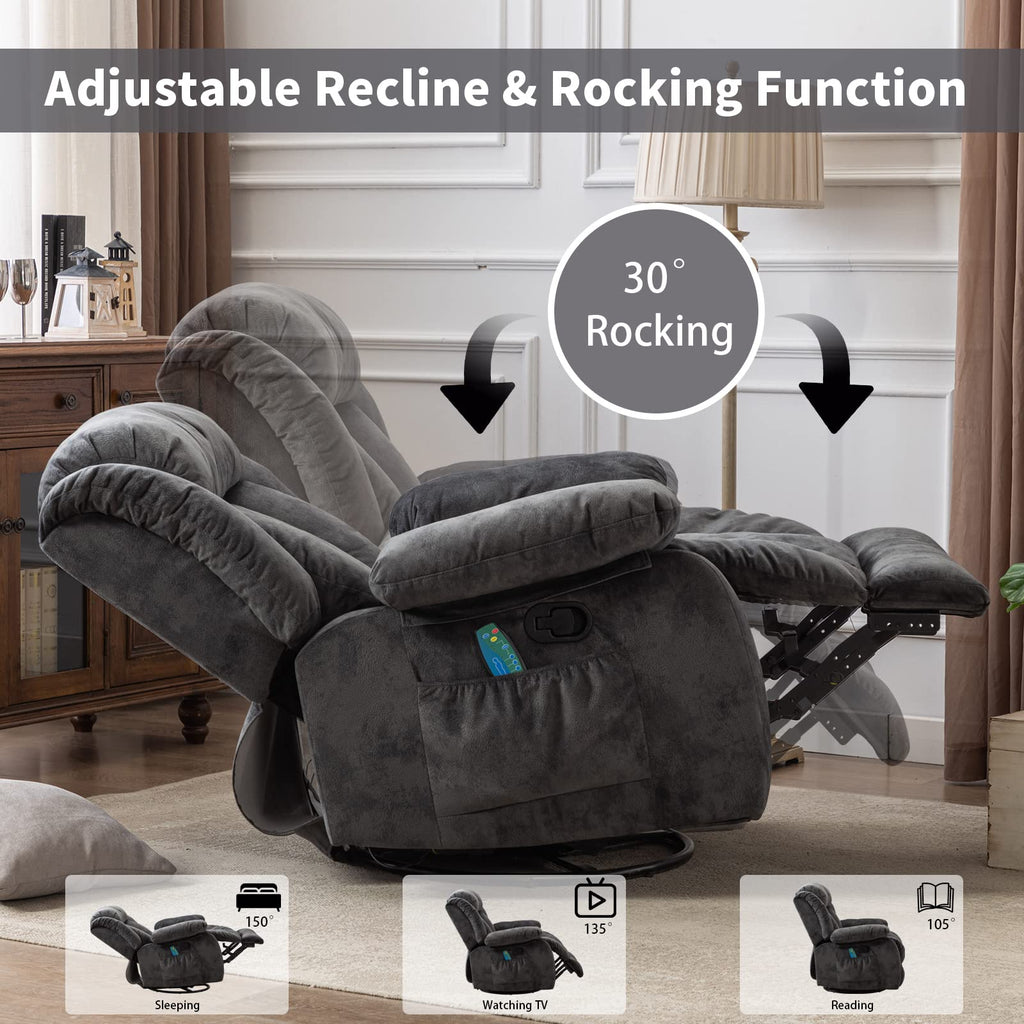 Gray Massage Swivel Rocker Recliner Chair H252018