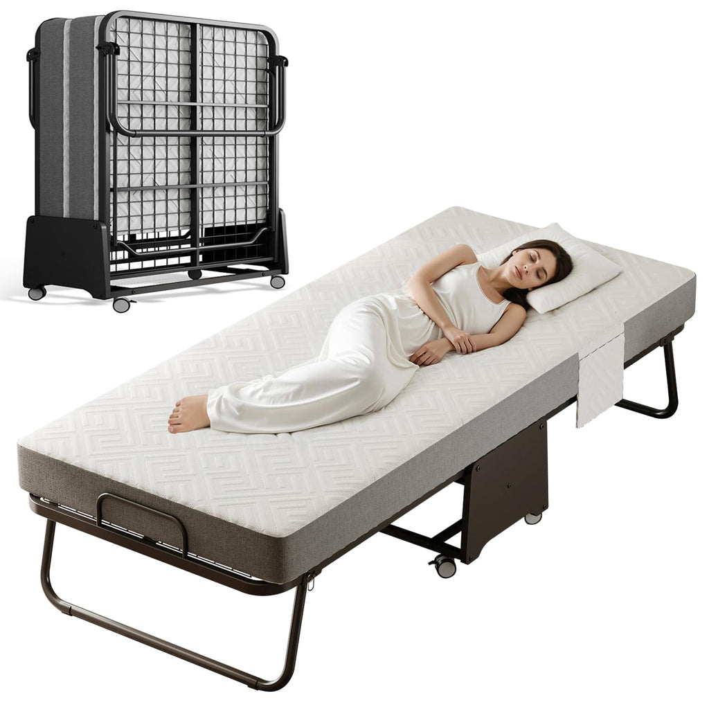 Folding Bed with 5-inch Memory Foam Mattress and Metal Frame X15780